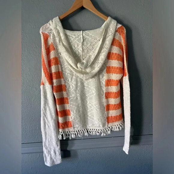 Miss Me | hooded | crochet | lace | striped| sweater | sweatshirt | medium - Picture 5 of 11